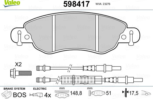 Valeo 598417 - Kit de plaquettes de frein, frein à disque cwaw.fr