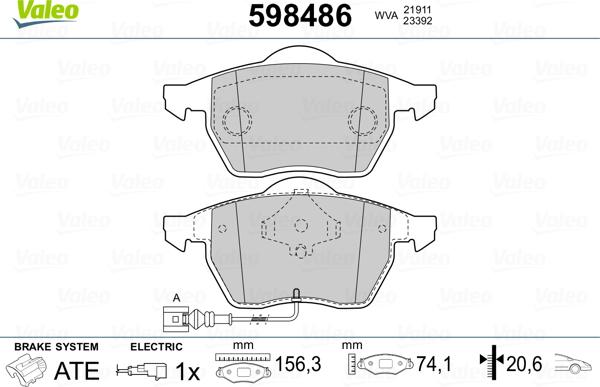 Valeo 598486 - Kit de plaquettes de frein, frein à disque cwaw.fr