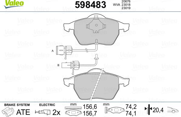 Valeo 598483 - Kit de plaquettes de frein, frein à disque cwaw.fr