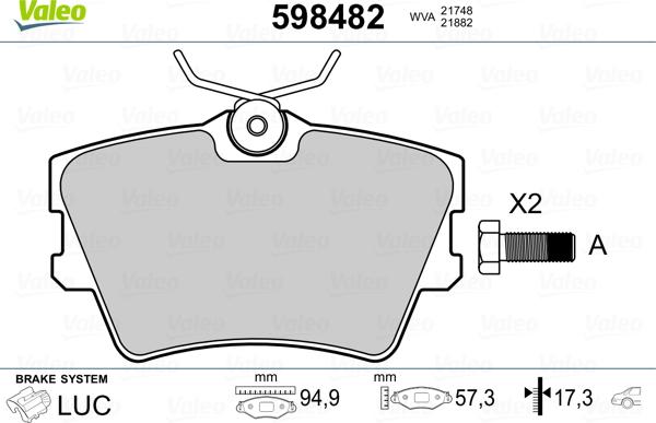 Valeo 598482 - Kit de plaquettes de frein, frein à disque cwaw.fr