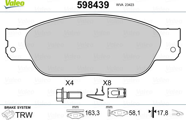 Valeo 598439 - Kit de plaquettes de frein, frein à disque cwaw.fr