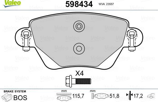 Valeo 598434 - Kit de plaquettes de frein, frein à disque cwaw.fr