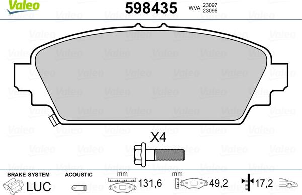 Valeo 598435 - Kit de plaquettes de frein, frein à disque cwaw.fr