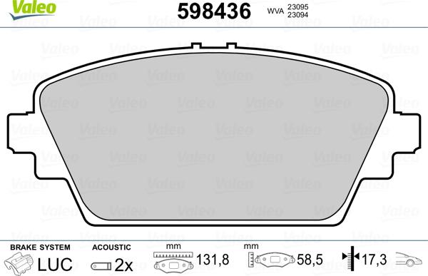 Valeo 598436 - Kit de plaquettes de frein, frein à disque cwaw.fr