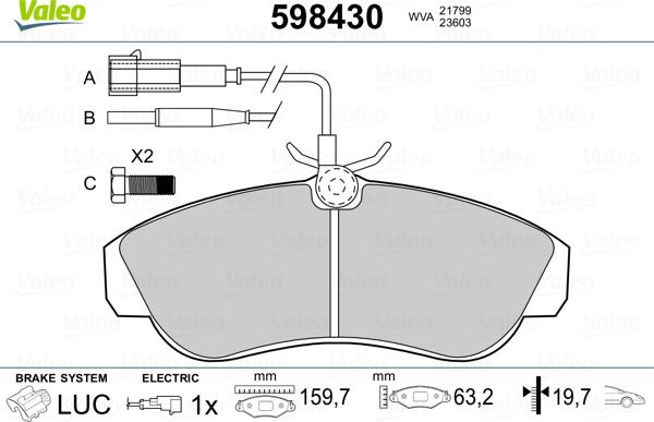 Valeo 598430 - Kit de plaquettes de frein, frein à disque cwaw.fr