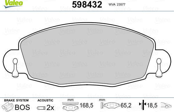 Valeo 598432 - Kit de plaquettes de frein, frein à disque cwaw.fr