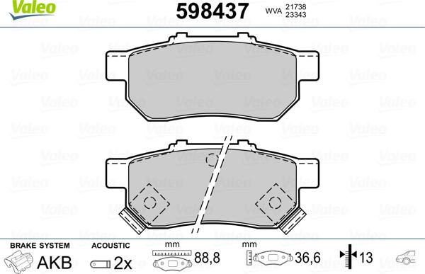 Valeo 598437 - Kit de plaquettes de frein, frein à disque cwaw.fr