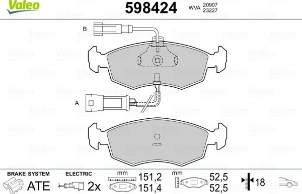 Valeo 598424 - Kit de plaquettes de frein, frein à disque cwaw.fr