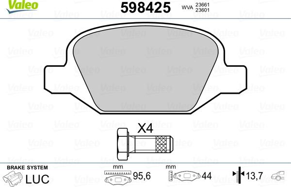 Valeo 598425 - Kit de plaquettes de frein, frein à disque cwaw.fr