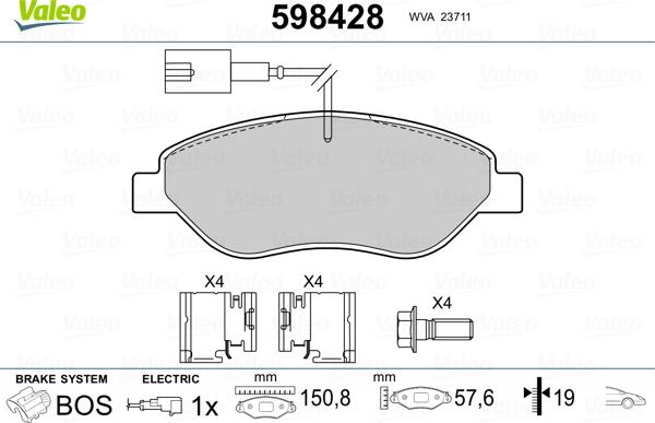 Valeo 598428 - Kit de plaquettes de frein, frein à disque cwaw.fr