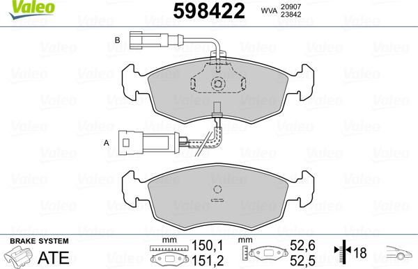 Valeo 598422 - Kit de plaquettes de frein, frein à disque cwaw.fr