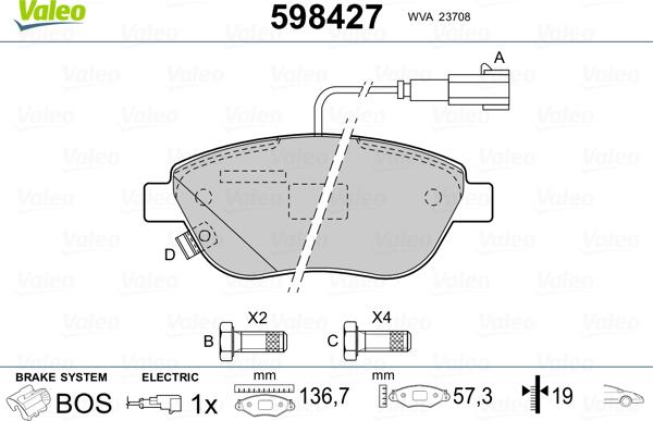 Valeo 598427 - Kit de plaquettes de frein, frein à disque cwaw.fr