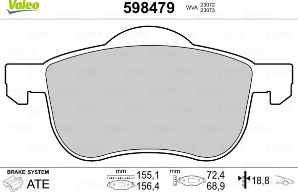 Valeo 598479 - Kit de plaquettes de frein, frein à disque cwaw.fr