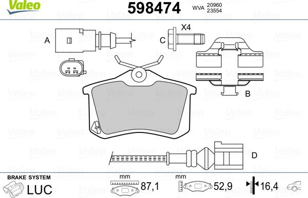 Valeo 598474 - Kit de plaquettes de frein, frein à disque cwaw.fr