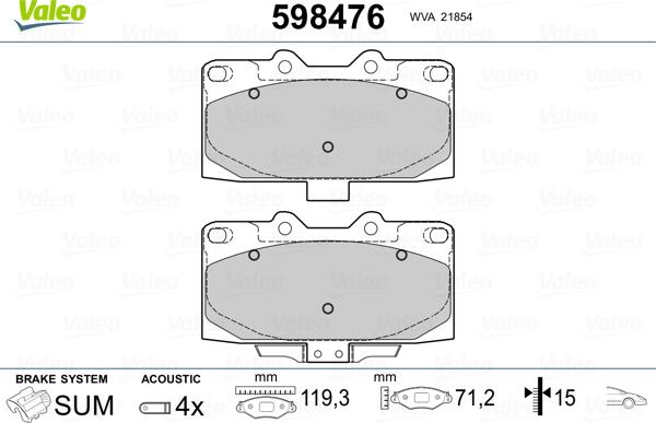 Valeo 598476 - Kit de plaquettes de frein, frein à disque cwaw.fr