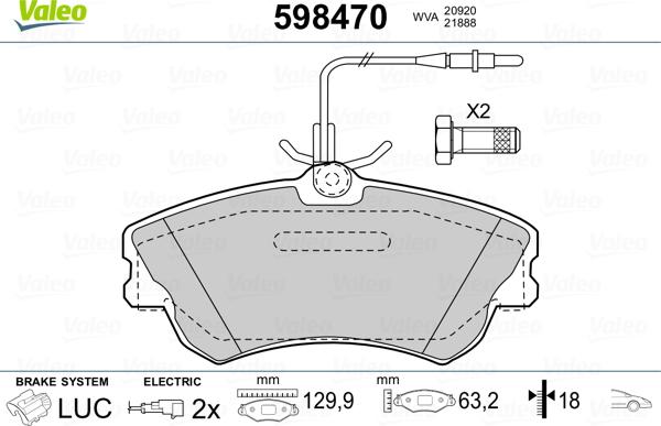 Valeo 598470 - Kit de plaquettes de frein, frein à disque cwaw.fr