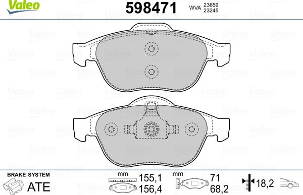 Valeo 598471 - Kit de plaquettes de frein, frein à disque cwaw.fr