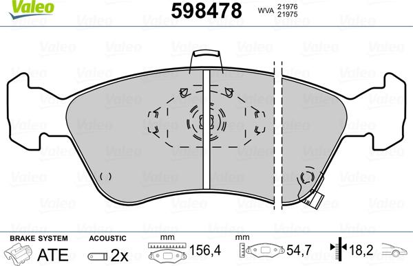 Valeo 598478 - Kit de plaquettes de frein, frein à disque cwaw.fr