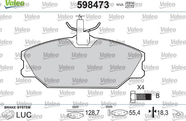 Valeo 598473 - Kit de plaquettes de frein, frein à disque cwaw.fr