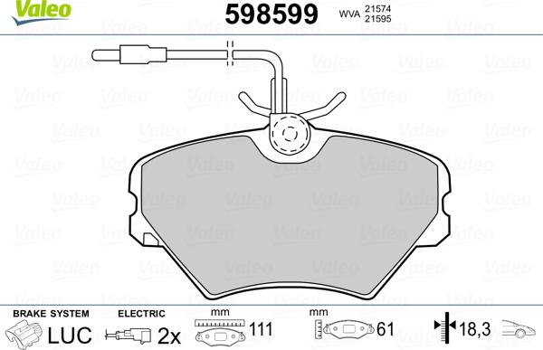 Valeo 598599 - Kit de plaquettes de frein, frein à disque cwaw.fr