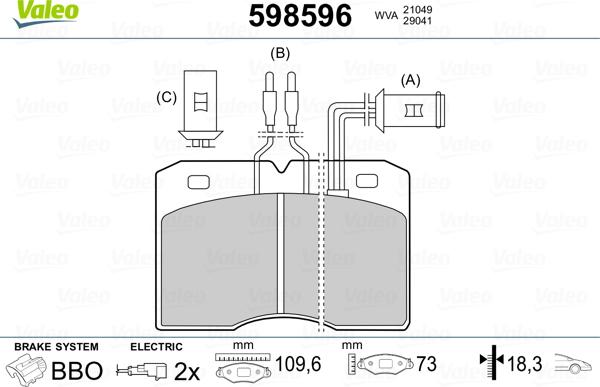 Valeo 598596 - Kit de plaquettes de frein, frein à disque cwaw.fr