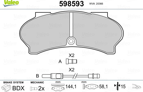 Valeo 598593 - Kit de plaquettes de frein, frein à disque cwaw.fr