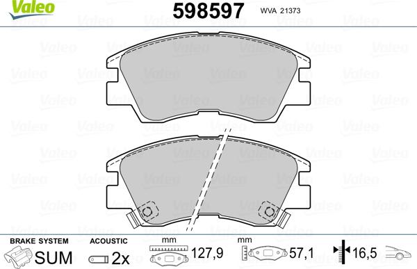 Valeo 598597 - Kit de plaquettes de frein, frein à disque cwaw.fr