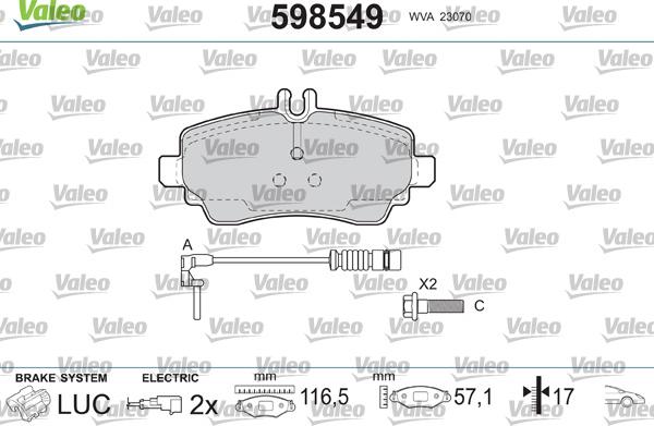 Valeo 598549 - Kit de plaquettes de frein, frein à disque cwaw.fr