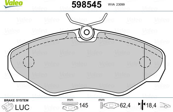 Valeo 598545 - Kit de plaquettes de frein, frein à disque cwaw.fr