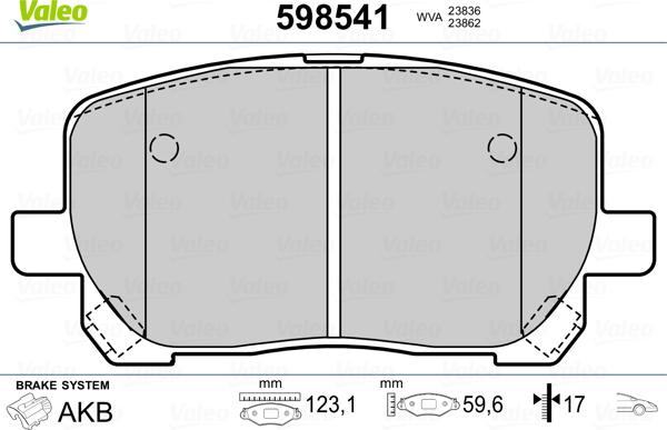 Valeo 598541 - Kit de plaquettes de frein, frein à disque cwaw.fr