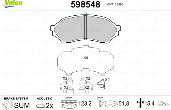 Valeo 598548 - Kit de plaquettes de frein, frein à disque cwaw.fr