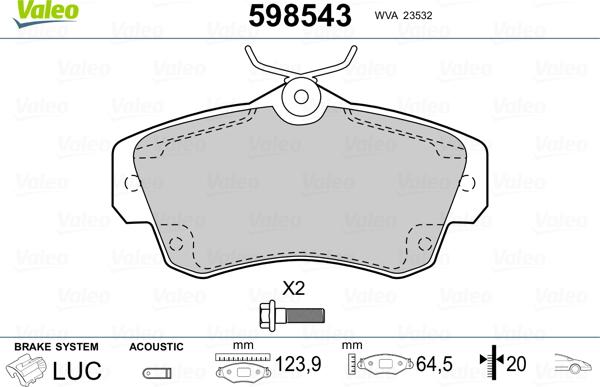 Valeo 598543 - Kit de plaquettes de frein, frein à disque cwaw.fr