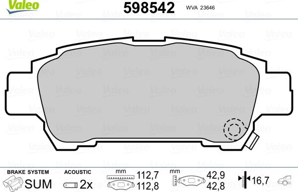 Valeo 598542 - Kit de plaquettes de frein, frein à disque cwaw.fr