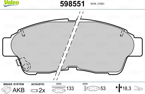 Valeo 598551 - Kit de plaquettes de frein, frein à disque cwaw.fr