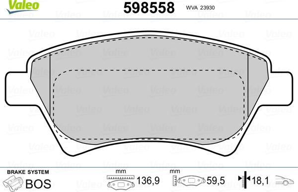 Valeo 598558 - Kit de plaquettes de frein, frein à disque cwaw.fr