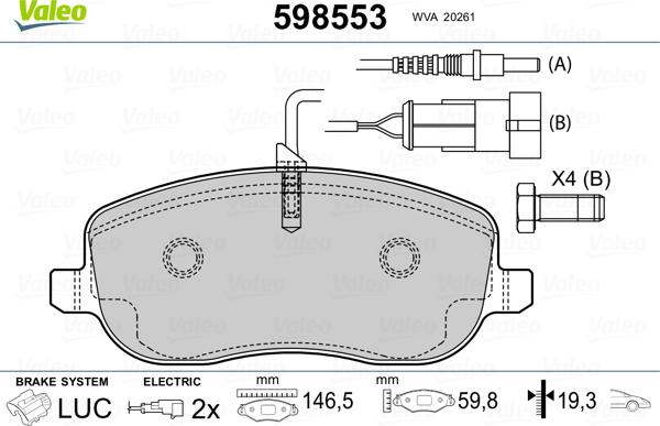 Valeo 598553 - Kit de plaquettes de frein, frein à disque cwaw.fr