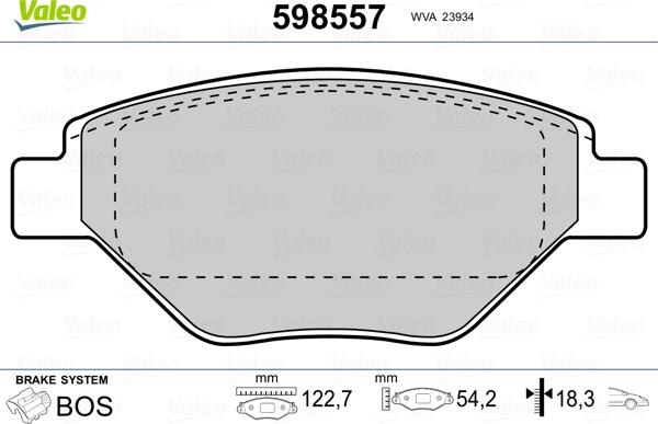 Valeo 598557 - Kit de plaquettes de frein, frein à disque cwaw.fr