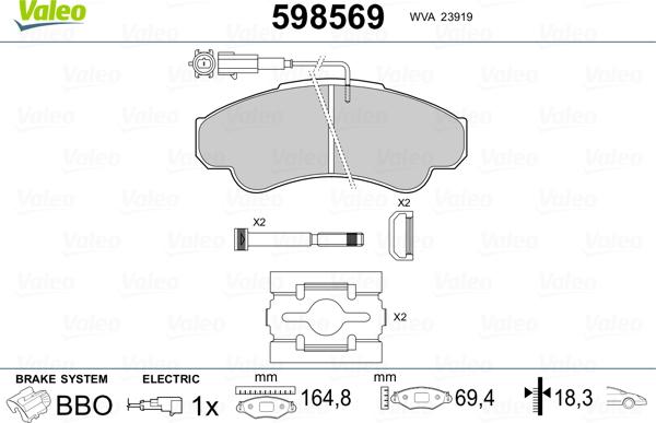 Valeo 598569 - Kit de plaquettes de frein, frein à disque cwaw.fr