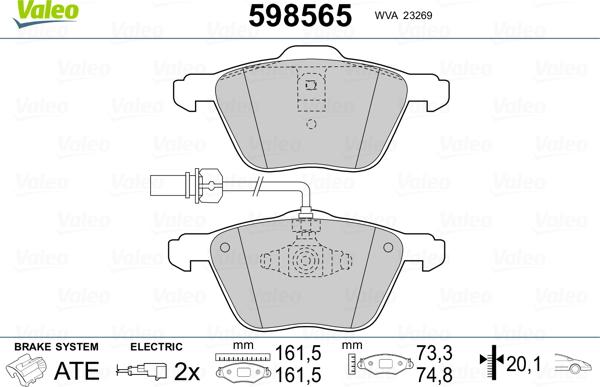 Valeo 598565 - Kit de plaquettes de frein, frein à disque cwaw.fr