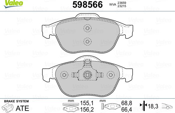 Valeo 598566 - Kit de plaquettes de frein, frein à disque cwaw.fr