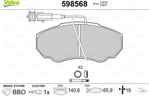 Valeo 598568 - Kit de plaquettes de frein, frein à disque cwaw.fr