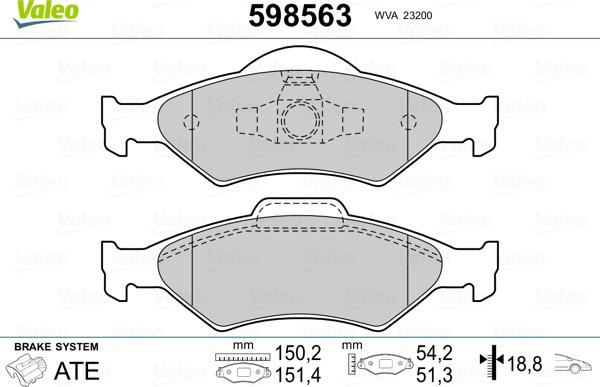 Valeo 598563 - Kit de plaquettes de frein, frein à disque cwaw.fr