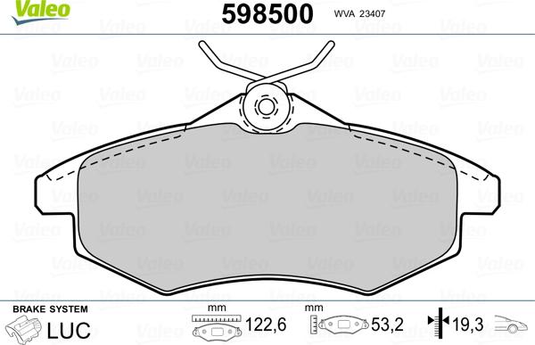 Valeo 598500 - Kit de plaquettes de frein, frein à disque cwaw.fr