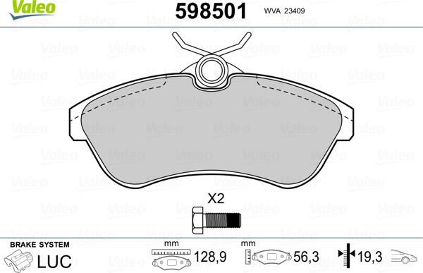 Valeo 598501 - Kit de plaquettes de frein, frein à disque cwaw.fr