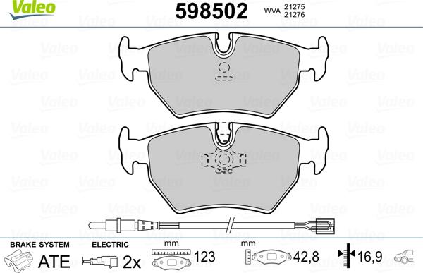 Valeo 598502 - Kit de plaquettes de frein, frein à disque cwaw.fr