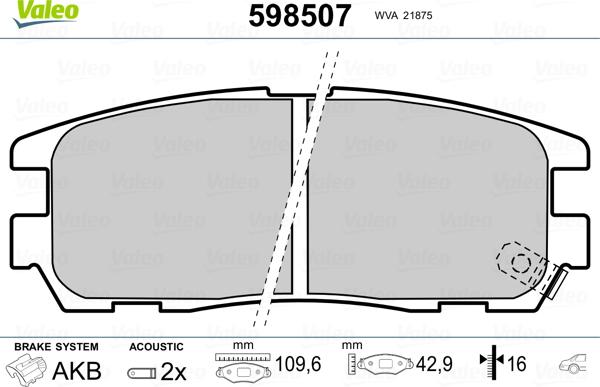 Valeo 598507 - Kit de plaquettes de frein, frein à disque cwaw.fr