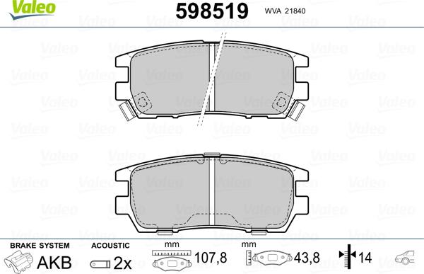 Valeo 598519 - Kit de plaquettes de frein, frein à disque cwaw.fr