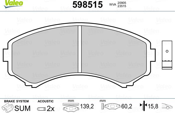 Valeo 598515 - Kit de plaquettes de frein, frein à disque cwaw.fr