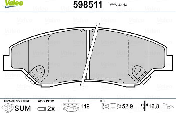 Valeo 598511 - Kit de plaquettes de frein, frein à disque cwaw.fr