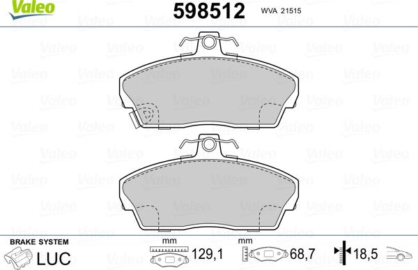 Valeo 598512 - Kit de plaquettes de frein, frein à disque cwaw.fr